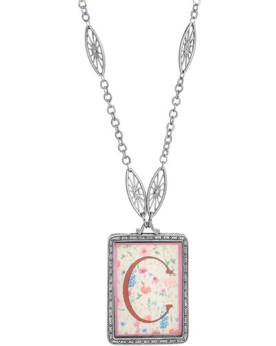 2028 Initial A-z Floral Rectangle Necklace - Metallic