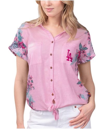 Margaritaville Atlanta Braves Stadium Tie-front Button-up Shirt - Pink