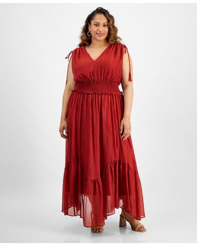 Taylor Plus Size V-neck Sleeveless Handkerchief Hem Maxi Dress - Red