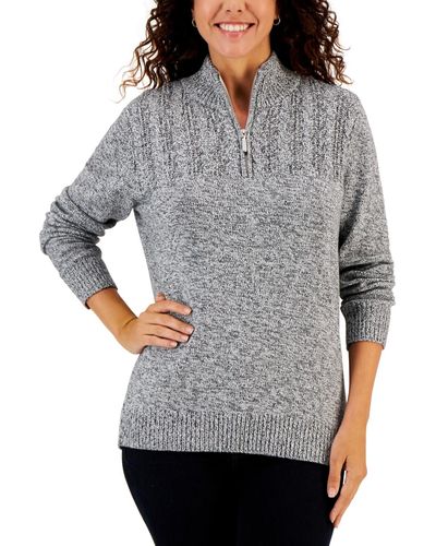 Karen Scott Cotton Quarter-zip Sweater - Gray
