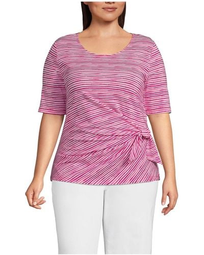 Lands' End Plus Size Lightweight Jersey Tie Front Top - Pink