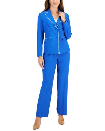 Le Suit Contrast Trim Two-button Jacket & Mid Rise Pant Suit - Blue