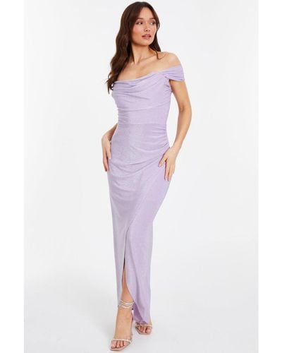 Quiz Glitter Brillo Bardot Maxi Dress - Purple