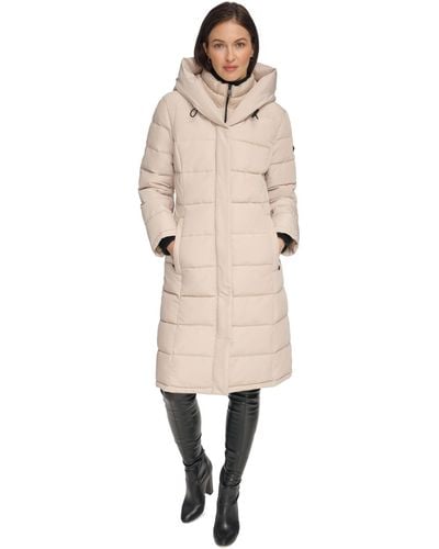 DKNY Bibbed Hooded Puffer Coat - Natural