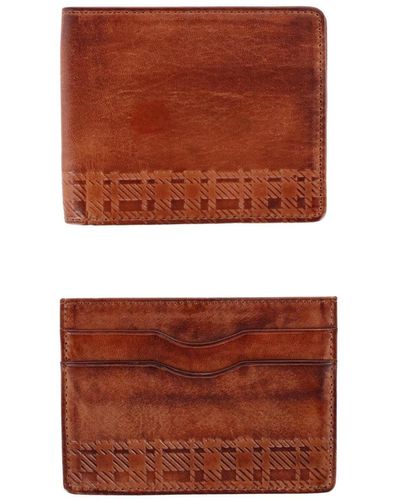 Trafalgar Caelen Plaid Embossed Bi-fold Wallet And Card Case Combo - Brown