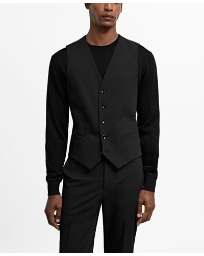 Mango Super Slim-fit Stretch Fabric Suit Vest - Black