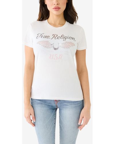 True Religion Short Sleeve Crystal Wing Horseshoe T-shirt - White