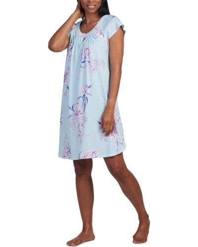 Miss Elaine Gathered Floral Nightgown - Blue