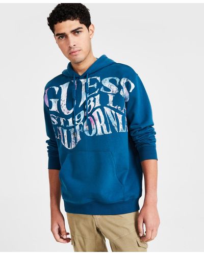 Guess Long Sleeve Logo Graphic Hoodie - Blue