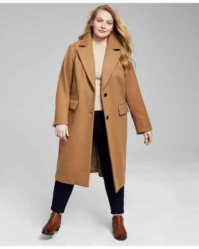 Michael Kors Plus Size Single-breasted Coat, Created For Macy's - Natural