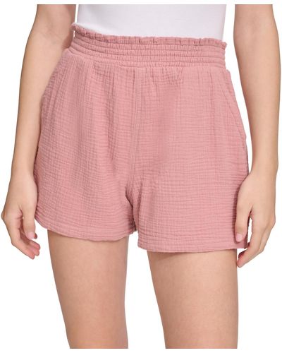 Calvin Klein Smocked-waist Double-crepe Pull-on Cotton Shorts - Pink