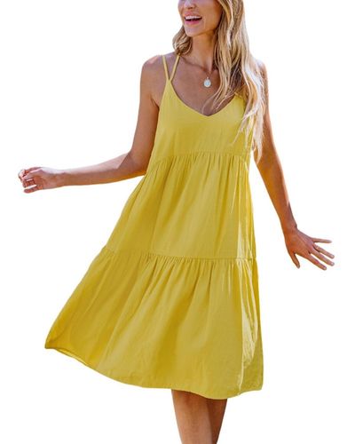 CUPSHE Sunshine Scoop Neck Sleeveless Midi Beach Dress - Yellow