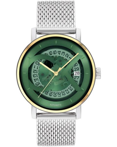 Calvin Klein Iconic Automatic Silver Stainless Steel Mesh Watch 40mm - Green
