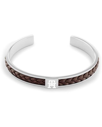 Tommy Hilfiger Braided Leather And Stainless Steel Bracelet - White