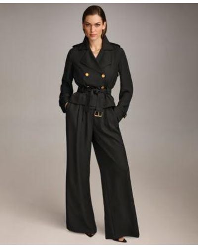 Donna Karan Cropped Belted Jacket Wide Leg Pant - Black