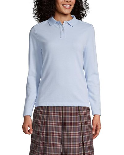 Lands' End School Uniform Long Sleeve Feminine Fit Mesh Polo Shirt - Blue