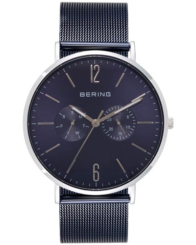Bering Multi-function Stainless Steel Mesh Bracelet Watch 40mm - Blue