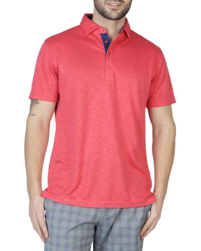 Tailorbyrd Slub Micro Pique Tonal Floral Printed Polo Shirt - Red