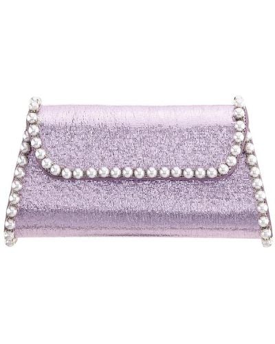 Nina Imitation Pearl Trim Trapezoid Flap Bag - Purple