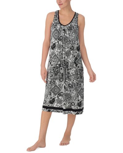Ellen Tracy Printed Sleeveless Nightgown - Gray