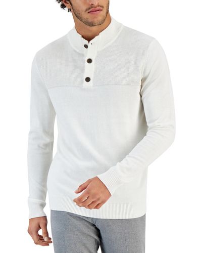 Club Room Button Mock Neck Sweater - White