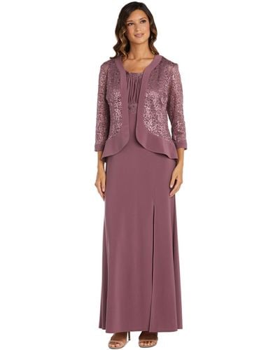 R & M Richards Sequined Lace Empire-waist Gown & Jacket - Natural