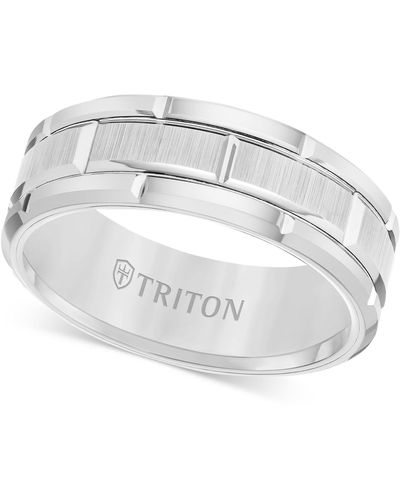 Triton Men's Ring, 8mm White Tungsten Wedding Band - Metallic