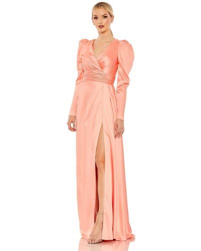 Mac Duggal Faux Wrap Long Sleeve A Line Gown - Pink