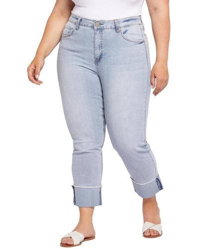 Seven7 Plus Size High Rise Slim Straight Cuff Jeans - Blue