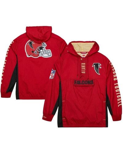 Mitchell & Ness Distressed Atlanta Falcons Team Og 2.0 Anorak Vintage-like Logo Quarter-zip Windbreaker Jacket - Red