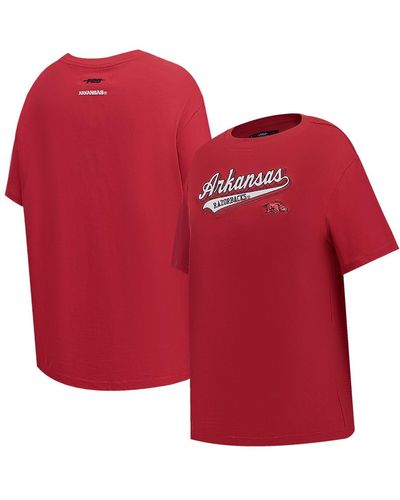 Pro Standard Arkansas Razorbacks Script Tail Oversized Boyfriend T-shirt - Red