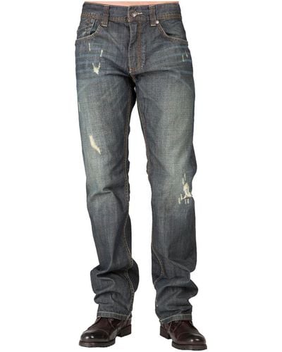 Level 7 Relaxed Straight Distressed Vintage Like Tint & Whisker Denim Jeans - Gray