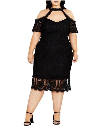 City Chic Plus Size Pippa Cold Shoulder Lace Dress - Black