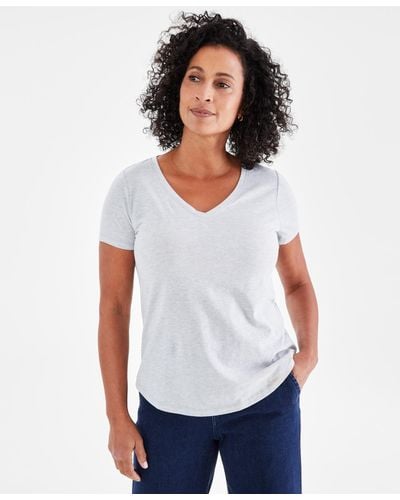 Style & Co. V-neck Short-sleeve Metallic T-shirt - White
