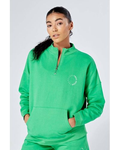 Twill Active Essentials Oversized Funnel Neck Zip Up Sweatshirt - Green