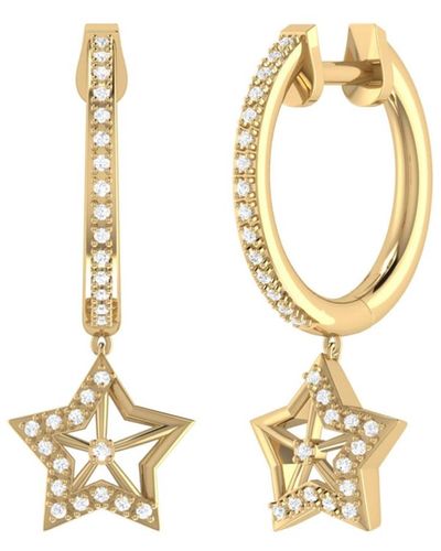 LuvMyJewelry Lucky Star Design Sterling Silver Diamond Hoop Earring - Metallic