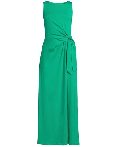 Lands' End Sleeveless Tie Waist Maxi Dress - Green