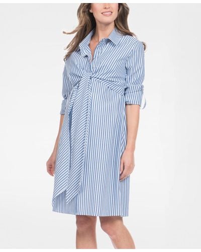 Seraphine Cotton And Lyocell Maternity And Nursing Shirt Dress - Blue