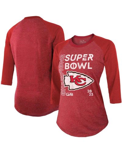 Majestic Kansas City Chiefs Super Bowl Lviii Champions Whooper Up Tri-blend 3/4-sleeve Raglan T-shirt - Red