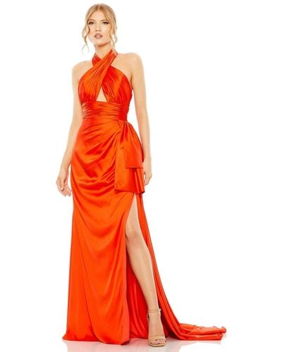 Mac Duggal 68444 Crisscross Satin Halter Long Dress - Orange