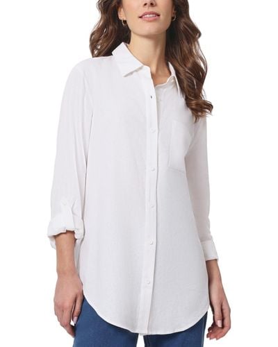 Jones New York Roll-tab Oversized Linen Shirt - White