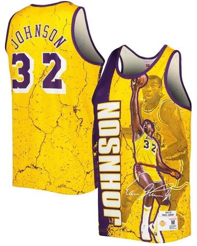 Mitchell & Ness Magic Johnson Los Angeles Lakers Hardwood Classics Player Burst Tank Top - Yellow