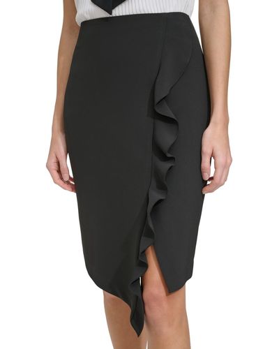 DKNY Ruffled Asymmetrical Pencil Skirt - Black