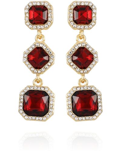 T Tahari Tone Dark Red Glass Stone Drop Earrings