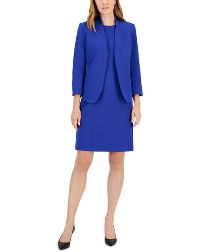 Anne Klein Executive Collection Shawl-collar Sleeveless Sheath Dress Suit - Blue