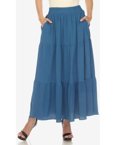 White Mark Pleated Tiered Maxi Skirt - Blue