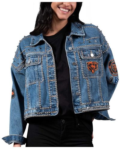 G-III 4Her by Carl Banks Chicago Bears First Finish Medium Denim Full-button Jacket - Blue