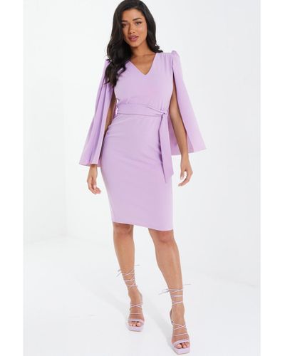 Quiz Scuba Crepe Cape Sleeve Dress - Purple