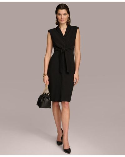 Donna Karan Tie-front Sleeveless Blazer Dress - Black