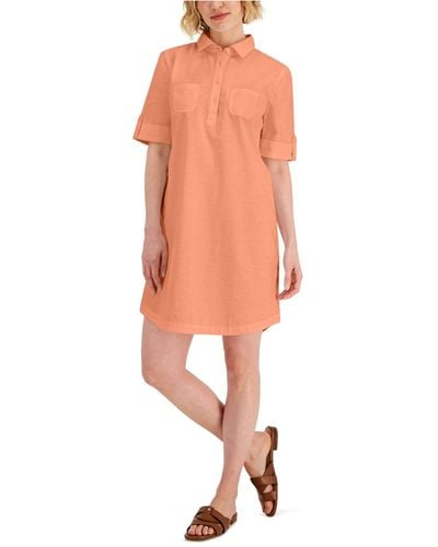 Karen Scott Petite Cotton Shirtdress, Created For Macy's - Orange